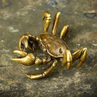 Pure Copper Solid Lukcy Crab Sculpture Tea Pet Ornament Accessories Retro Bronze Animal Miniature Figurines Desktop Decorations