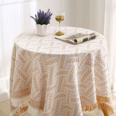 （HOT) ผ้าปูโต๊ะใช้ในบ้านผ้าปูโต๊ะหนังสือโต๊ะกลมถักหนาหรูหราเบาๆโต๊ะกาแฟย้อนยุคฝาโต๊ะรับประทานอาหารฝรั่งเศส INS ขายส่งโต๊ะลม