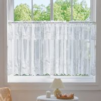 【HOT】✎♂ Floral Curtain Short Sheer for Window Dining Room Balcony Rod Transparent sheer