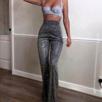 SJWYE Womens Glitter Sequin High Waisted Bell Bottom Flared Pants ยืด Casual Home Pantsplus ขนาดเอวสำหรับผู้หญิง