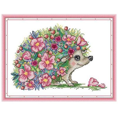 Cross Stitch Kits Stamped for Adults Beginner Kids 11CT DIY Embroidery Needlework Kit - Beautiful Hedgehog 38X27cm