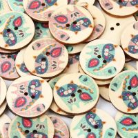 30pcs 25mm Cute Cat Wood Buttons Haberdashery Decorative Buttons For Clothing Sewing Material Sewing Accessories Needlework Haberdashery