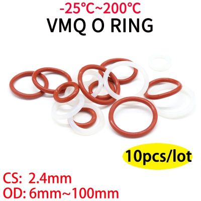 10pcs Red / White VMQ Silicone O Ring CS 2.4mm OD 6 100mm FoodGrade Waterproof Washer Rubber Insulated O Shape Seal Gasket