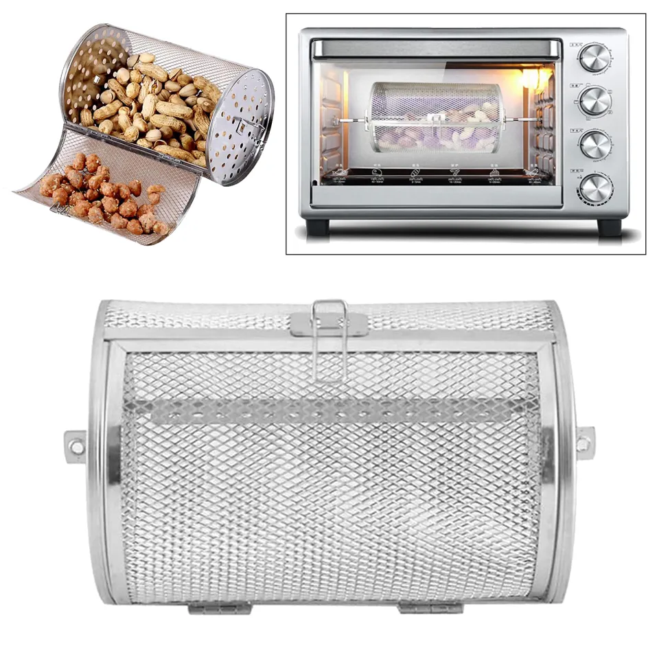 Rotisserie Basket, Stainless Steel Grill Roaster Drum, Oven Basket Air  Fryer 360 Rotating For Peanuts Coffee Beans