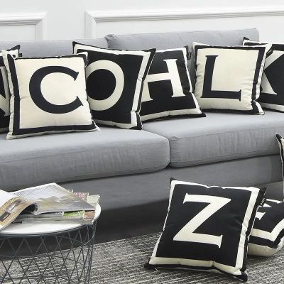 【SALES】 Nordic Black And White Letter Printing Pillow Sofa Cushion Cover Car Waist Support Office Nap