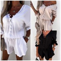 [COD] New 2021 European and cross-border foreign trade womens solid buttoned short-sleeved loose fashion casual suit