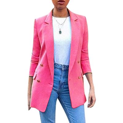 Women Casual Slim Blazer Office Ladies Coats Mid-Long Suit Jacket Solid Buttons Outerwear Long Sleeve