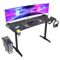 โต๊ะคอมพิวเตอร์ เกมมิ่ง RGB LED Lights โต๊ะคอมพิวเตอร์ ปรับระดับ 160x60.5x120cm T- Shaped PC Gaming Computer Desk Gamer Workstation with Manual Height Adjustment from 75cm -120cm Carbon Fiber Tabletop