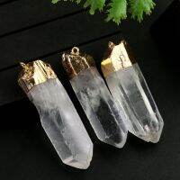 Natural Mineral Crystal Druzy Wand Pendant Pendulum Column Prism Charm Tin Points Healing Clear Quartz Necklace Charms Jewelry