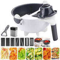 Dropship อัพเกรด Multiftional หมุนเครื่องตัดผักพร้อมตะกร้าระบายน้ำครัว Veggie ผลไม้ Shredder Grater Slicer เขียง