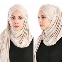 【YF】 Muslim Women Cross Cap Scarf Hijabs Solid Color Cotton Milk Fiber Head Wrap Jersey Turban Headscarf Headband