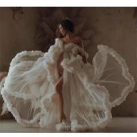 Intiflower New Arrival Fluffy Photo Shoot Maternity Wedding Gown Luxurious Marriage Bridal Wear Gown Ruffle Dress For Photograph