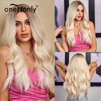 oneNonly Ombre Blonde Wig Long Wave Natural Wigs For Women Daily Synthetic Wig Heat Resistant Fiber Hair [ Hot sell ] TOY CENTER