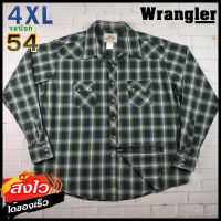 Wrangler®แท้ อก 54 ไซส์ 4XL เสื้อเชิ้ตผู้ชาย แรงเลอร์ สีเขียวขี้ม้า เสื้อแขนยาว กระดุมมุก เนื้อผ้าดี