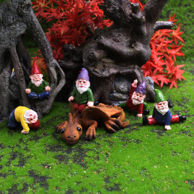 Mini Gnome Statues Resin Fairy Garden Dwarf Riding Dinosaur Yoga DIY Fairy Ornament Micro Landscape Outdoor Figurine Ornament