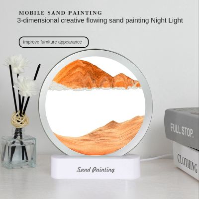 USB LED Quicksand Night Light 3D Natural Landscape Flowing Sand Moving Hourglass Quicksand Painting Table Lamp
