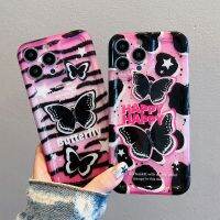 Suitable For iPhone 11 13ProMAX Fashion cartoon butterfly pattern Pink Red Phone Case 12Pro 14 pro max Shockproof Soft TPU Cover