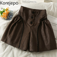 Korejepo Cool Shorts Women 2021 Spring Autumn Elegant Hong Kong Style Retro Waist Slim High-waist Simple Wide-leg Pants Shorts