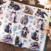 Kawaii Cartoon cat stickers 6 Sheets  Adhesive Diy Sticker Decorative Diary Album Scrapbooking material hand made Supplies Stickers Labels