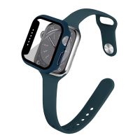 กระจก + เคส + สายบางสำหรับสายคาด Apple Watch 44มม. 40มม. 45มม. 41มม. 38มม. 42มม. สายสายนาฬิกาซิลิโคน IWatch Series 4 5 6 Se 7 8