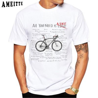 Funny Anatomy Bicycle Design Cool Boy Tees All You Need Is Bike Love Letter Man T Shirt Summer Men Short Sleeve White Tops XS-6XL