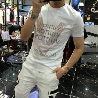 Mens T-shirt Quality Mercerized Cotton V-shaped Pattern Rhinestone 20201 New Street Fashion Style Short-sleeve Male Top Clothes