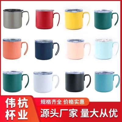 ↂ  Cross-border European and hot selling 304 stainless steel double-layer vacuum insulation cup with lid wire handle coffee mug