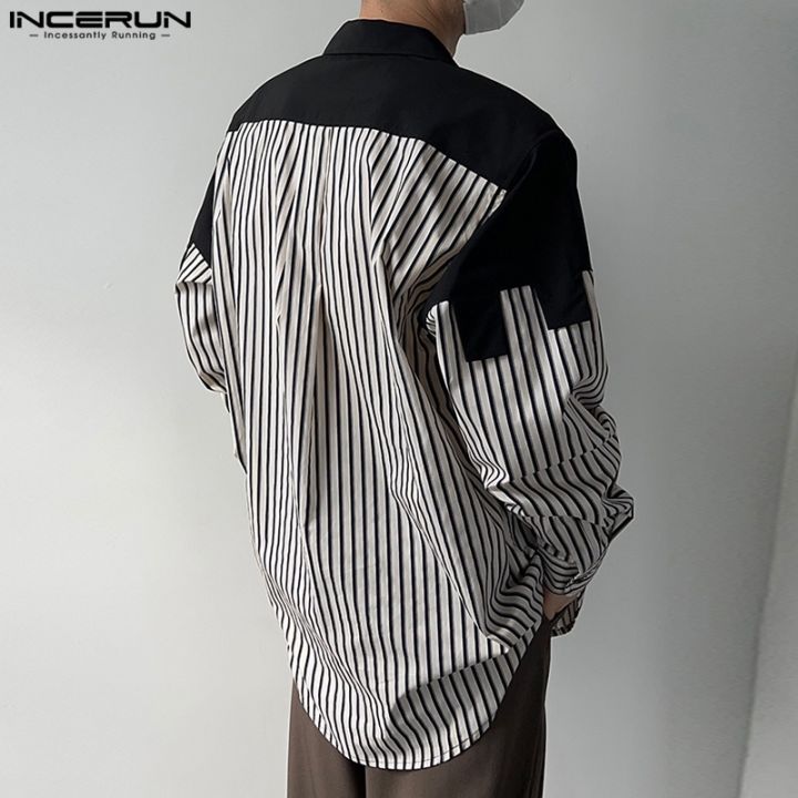 incerun-เสื้อเชิ้ตแขนยาวลําลอง-ลายทาง-ติดกระดุม-สไตล์ฮิปปี้-สําหรับผู้ชาย