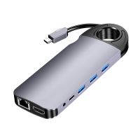 USB C Hub 10 In 1 Dock พร้อมสายที่ซ่อนอยู่กิกะบิตอีเธอร์เน็ต4K หัวแปลงสัญญาณ HDMI 60W PD VGA 3.5มม. Sd/tf Type C Hub สำหรับ iPad MacBook Pro