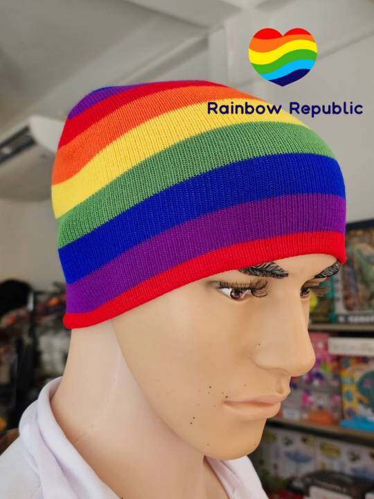 หมวกไหมพรม-หมวกไหมพรมสีรุ้ง-หมวก-หมวกบีนนี่-หมวกฮิบฮอป-ฮิบฮอปห-rainbow-pride-lgbt-lgbtq-stripe-stripped-multi-color-knit-beanie-hat-hip-hop-skullies-cap