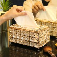 Rhinestone Tissue Box Paper Rack Office Table Accessories Facial Case Holder Napkin Tray for Home Hotel Car