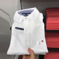 Korean ■○ 美式休闲Tommy Hilfiger汤米POLO衫大码男士纯色翻领T恤纯棉短袖เสื้อโปโลสำหรับผู้ชายสีทึบคอปกคอเสื้อผ้าฝ้ายแขนสั้น