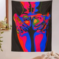 ❡❅ Psychedelic UV reaction Tapestry Wall Hanging 80s Aesthetic Wall Cloth Tapestries Hippie Decor Living Room Bedroom Bohemian