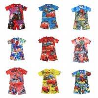 Baby Swimsuit Summer Cartoon Spiderman McQueen Cars Avengers Short Sleeve Tops Swim Clothes Girls Toddler Boys Bath Beach Wear