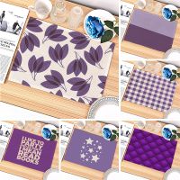 Purple Dining Table Mat Letter Cotton Linen Coaster Pad 42x32cm Leaves Star Kitchen Placemat Bowl Cup Coaster Pad Home Decor