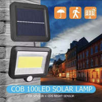 Big power โคมไฟ Black 100 COB LED พลังงานแสงอาทิตย์กันน้ำสำหรับตกแต่งสวน Solar wall light