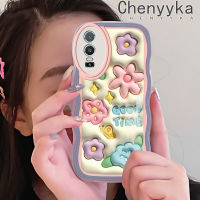 เคส Chenyyyka สำหรับ VIVO Y76 5G เคส Y74s Y76s 5G ลายการ์ตูนดอกไม้น่ารัก3มิติแฟชั่นกันกระแทกสีสันคลื่นเคสโทรศัพท์แบบใสป้องกันเลนส์กล้องเคสนิ่มโปร่งใสกรอบซิลิโคน