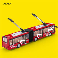 Electric Tourist Traffic Trackless Bus ของเล่นเด็กโลหะผสมผู้โดยสารรถรุ่นโลหะ Double Section City Bus รุ่น Sound Light ของขวัญ