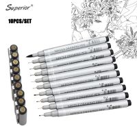 Superior 10Pcs/Set Waterproof Artist Marker Black Sketch Pigment Fine Liner Pen Different Width Signature Design Brush Supplies