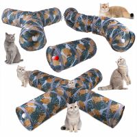 Printed Cat Tunnel Tube Collapsible Foldable Cat Kitten Rabbit Play Tunnel Toys Training Interactive Funny Pet Supplies 2/3/4Way