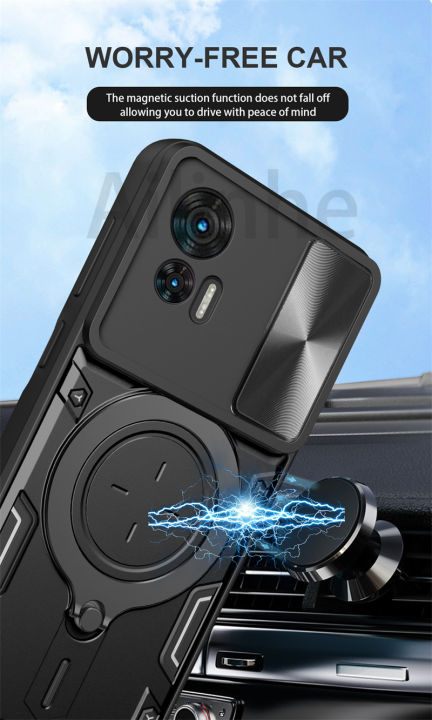 เกราะกันกระแทกเลนส์สไลด์สำหรับ-motorola-edge-30เคสปกป้องโทรศัพท์แหวนแม่เหล็กยึดโทรศัพท์เกราะรถ