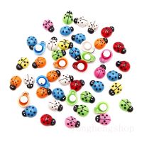 100pcs/set 3D Mini Wooden Mixed Color Ladybug Sticker Cute Ladybird Self Adhesive Fridge Sticker Garden Decor Kids Toy