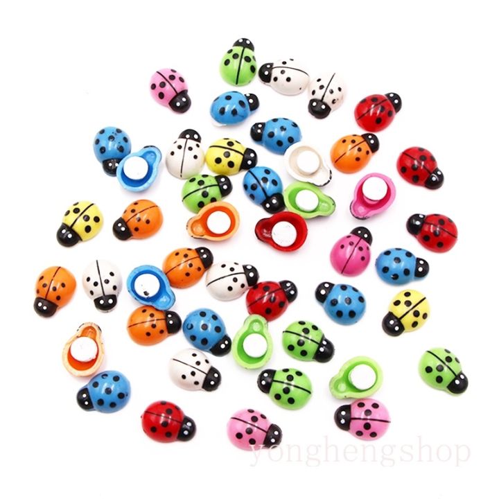 100pcs-set-3d-mini-wooden-mixed-color-ladybug-sticker-cute-ladybird-self-adhesive-fridge-sticker-garden-decor-kids-toy