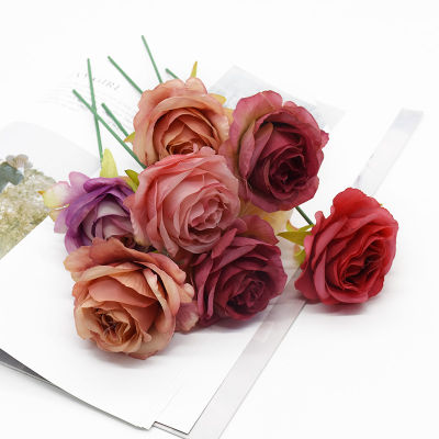 【cw】10Pcs 6cm Silk Flowers Artificial Roses Decorative Wreath Home Decoration Accessories Wedding Brides Wrist Diy Gifts Brooch