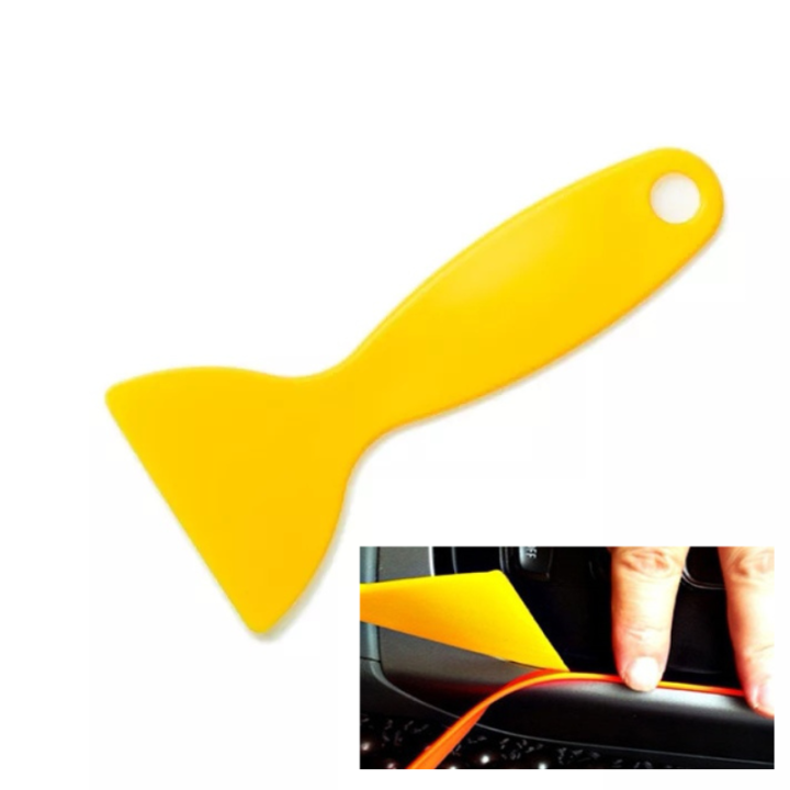 1pc Yellow Plastic Scraper Automotive Glue Removal Tool, Glass Cleaning Tool,  Retractable Multifunctional Film Sticker Scraper Tool