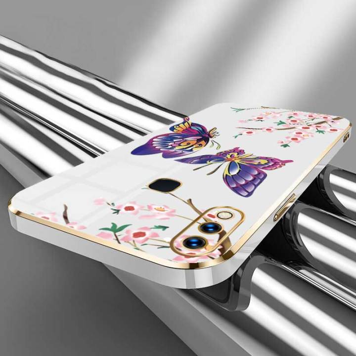 เคสสำหรับ-vivo-y91-y91i-y95หรูหราผีเสื้อที่สวยงามด้วยดอกไม้ป้องกันโทรศัพท์เคสซิลิโคนนิ่มขอบชุบฟรีสายคล้อง