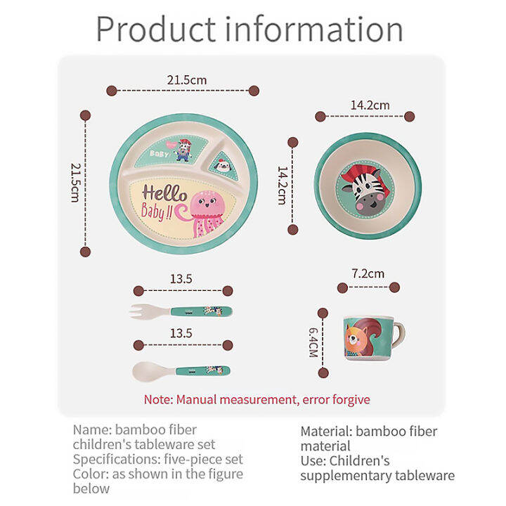 hamshmoc-จานรับประทานอาหารชุดเครื่องใช้บนโต๊ะอาหารเด็ก5ชิ้นพร้อมช้อนส้อมถ้วยถ้วยถ้วยชุดช้อนส้อมเด็กสำหรับเด็กทารก-serat-bambu-การฝึกการกิน