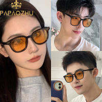 PAPAOZHU แว่นตากันแดดแฟชั่นใหม่กรอบสี่เหลี่ยมสีดำสีเหลืองสำหรับผู้ชายผู้หญิง,ป้องกันยูวีหรูหราแว่นกันแดดสำหรับขับรถกลางแจ้งฤดูร้อนวันหยุดพักผ่อนชายหาดแว่นตาแฟชั่นท่องเที่ยว