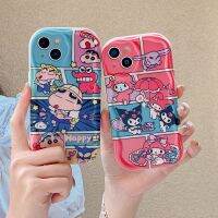 เคสมือถือ TPU นุ่มกันกระแทกลายการ์ตูนน่ารัก Sanrio Kuromi เคสลายดินสอสีเมโลดี้ของฉัน Shinchan สำหรับ iPhone 15 Pro Max Plus เคสป้องกันโทรศัพท์มือถือเต็มตัวสำหรับ iPhone 14กรอบกันชนสำหรับ Iphone 13 12 Mini 11 XS XR 6/6S/7/8 Se