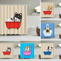 Baltan HOME LY1 Direct Sales Husky Fighting Shiba Inu Shower Curtain Digital Printing Polyester Bathroom Curtain Room Decoration